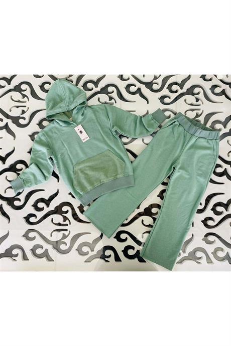Kız Çocuk Oversize 3 Iplik Ikili Eşofman Takım Yeşil 8 Yaş