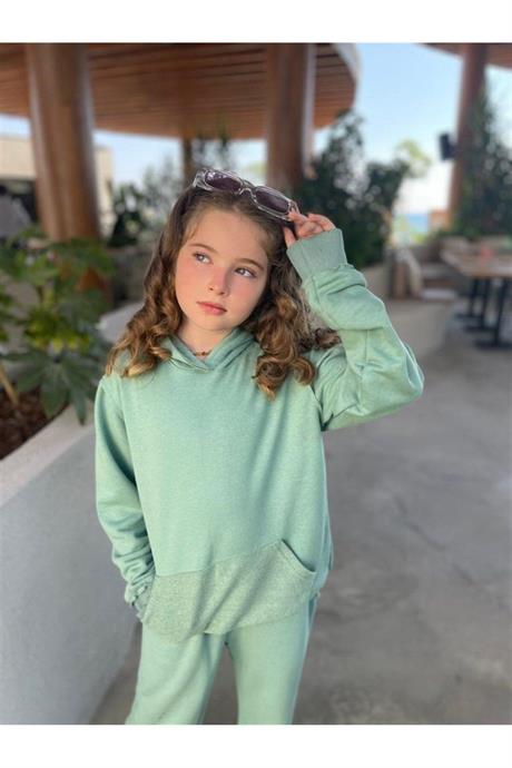 Kız Çocuk Oversize 3 Iplik Ikili Eşofman Takım Yeşil 4 Yaş
