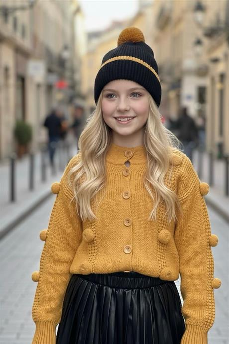 Kız Çocuk Ponponlu Triko Takım HARDAL 12 Yaş