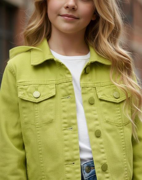 Kız Çocuk Renkli Seyyar Kapüşonlu Mevsimlik Kot Ceket Yeşil 4 Yaş