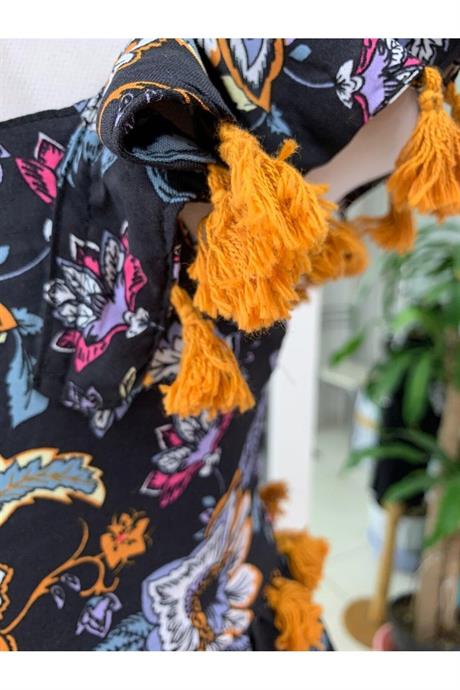 Kız Çocuk Siyah Püsküllü Pamuk Viskon Elbise SİYAH 4 Yaş