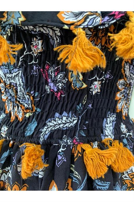 Kız Çocuk Siyah Püsküllü Pamuk Viskon Elbise SİYAH 14 Yaş