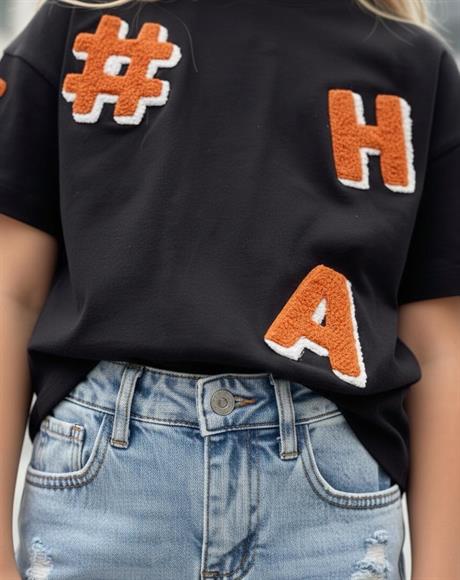 Kız Çocuk Süzene Nakışlı Tişört Yırtık Detaylı Şort Turuncu 12 Yaş