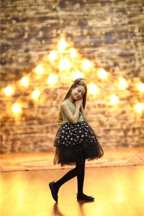 Kız Çocuk Yıldızlı Simli Love Model Abiye Elbise GOLD 10 Yaş