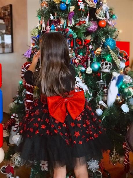 Kız Çocuk Yıldızlı Simli Love Model Abiye Elbise KIRMIZI 12 Yaş