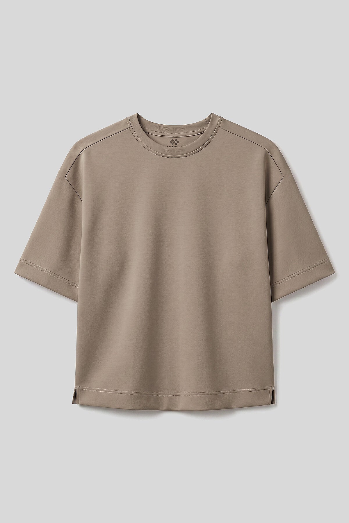Koyu Bej O Yaka Oversize Kısa Kollu Kadın T-Shirt - 97316