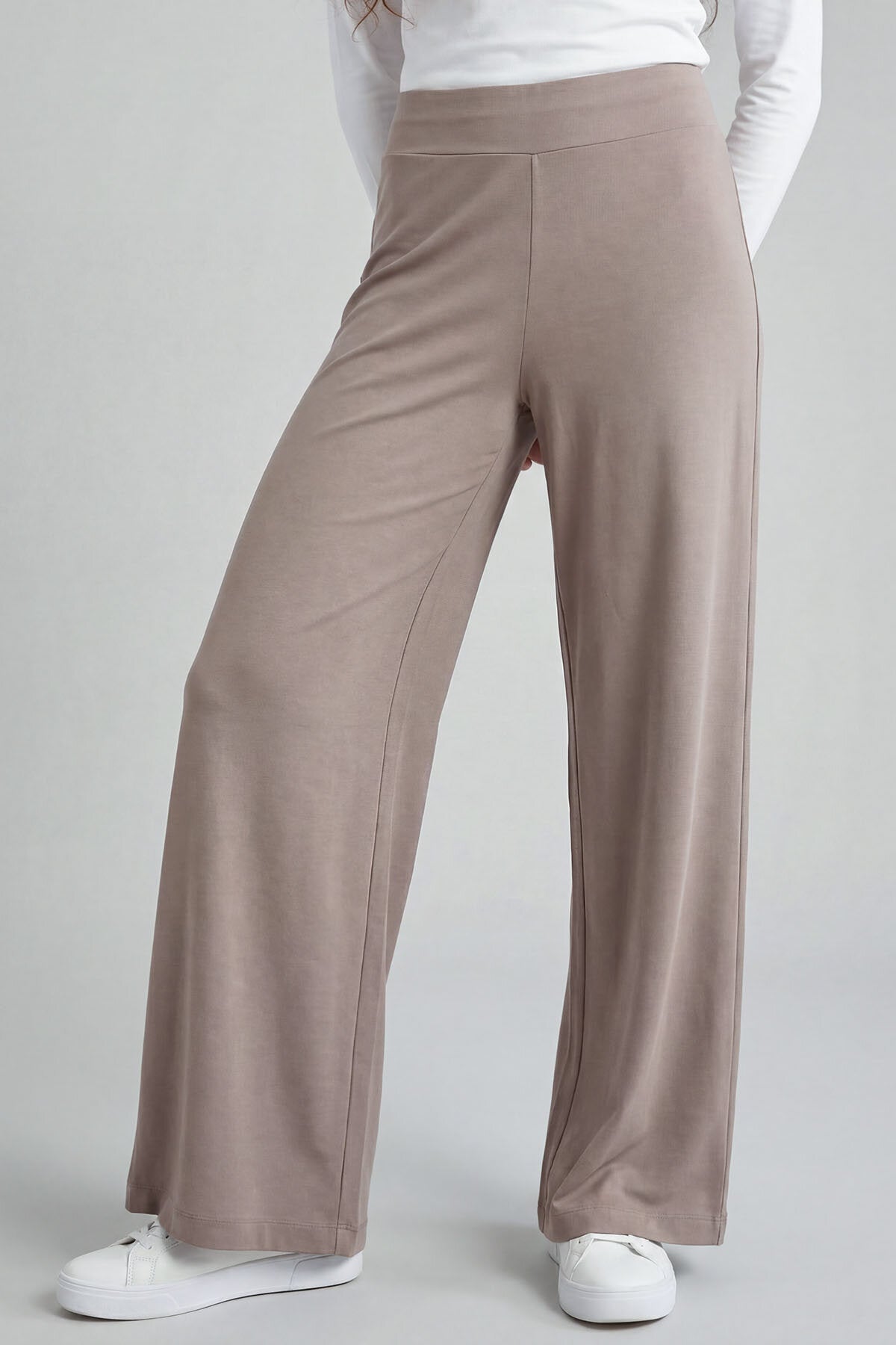 Koyu Bej Comfort Fit Geniş Paça Korsajlı Palazzo Kadın Pantolon - 94681