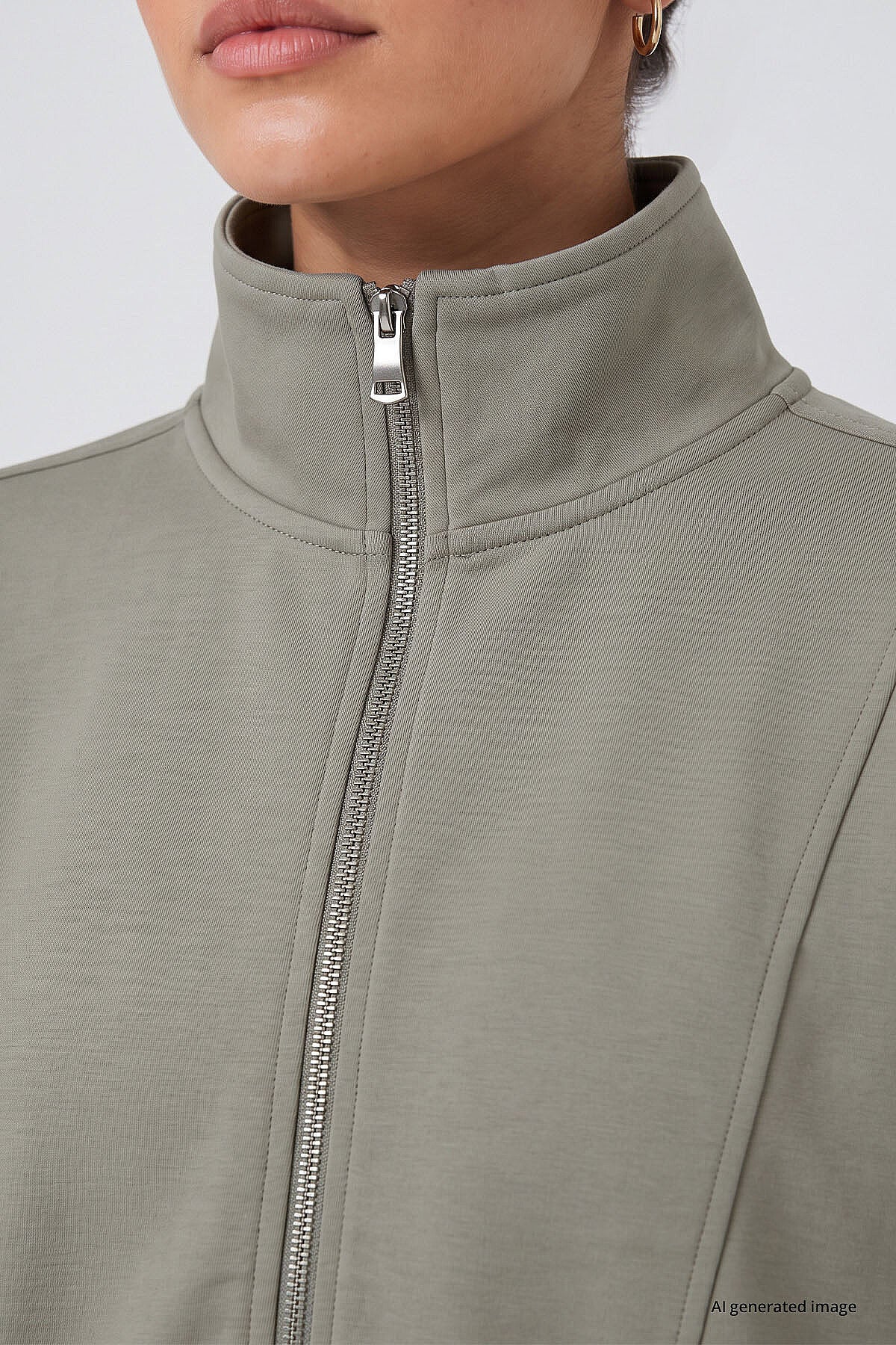 Koyu Bej Dik Yaka Standart Kalıp Crop Kadın Sweatshirt - 97317