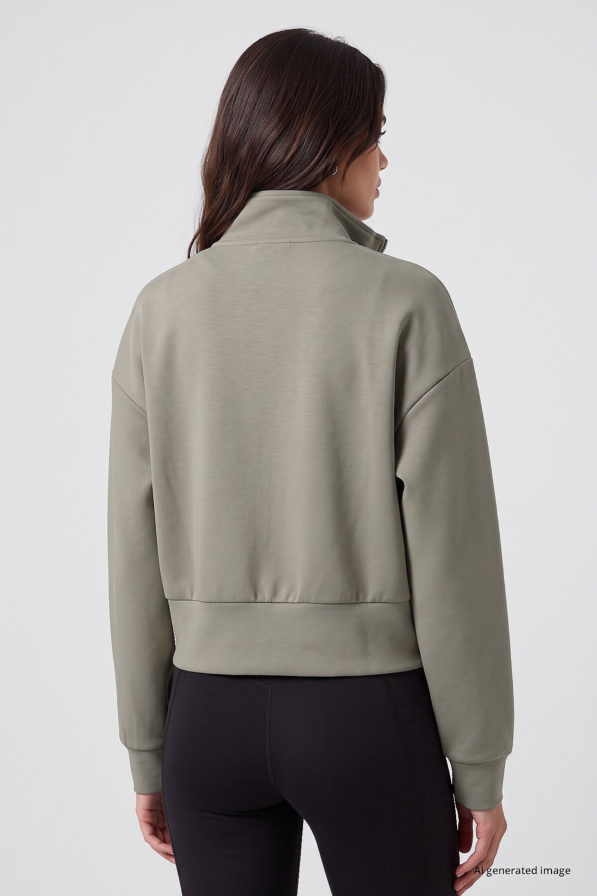 Koyu Bej Dik Yaka Standart Kalıp Crop Kadın Sweatshirt - 97317