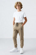 Dark Beige Standard Fit Cuffed Thin Boys' Sweatpants - 11062