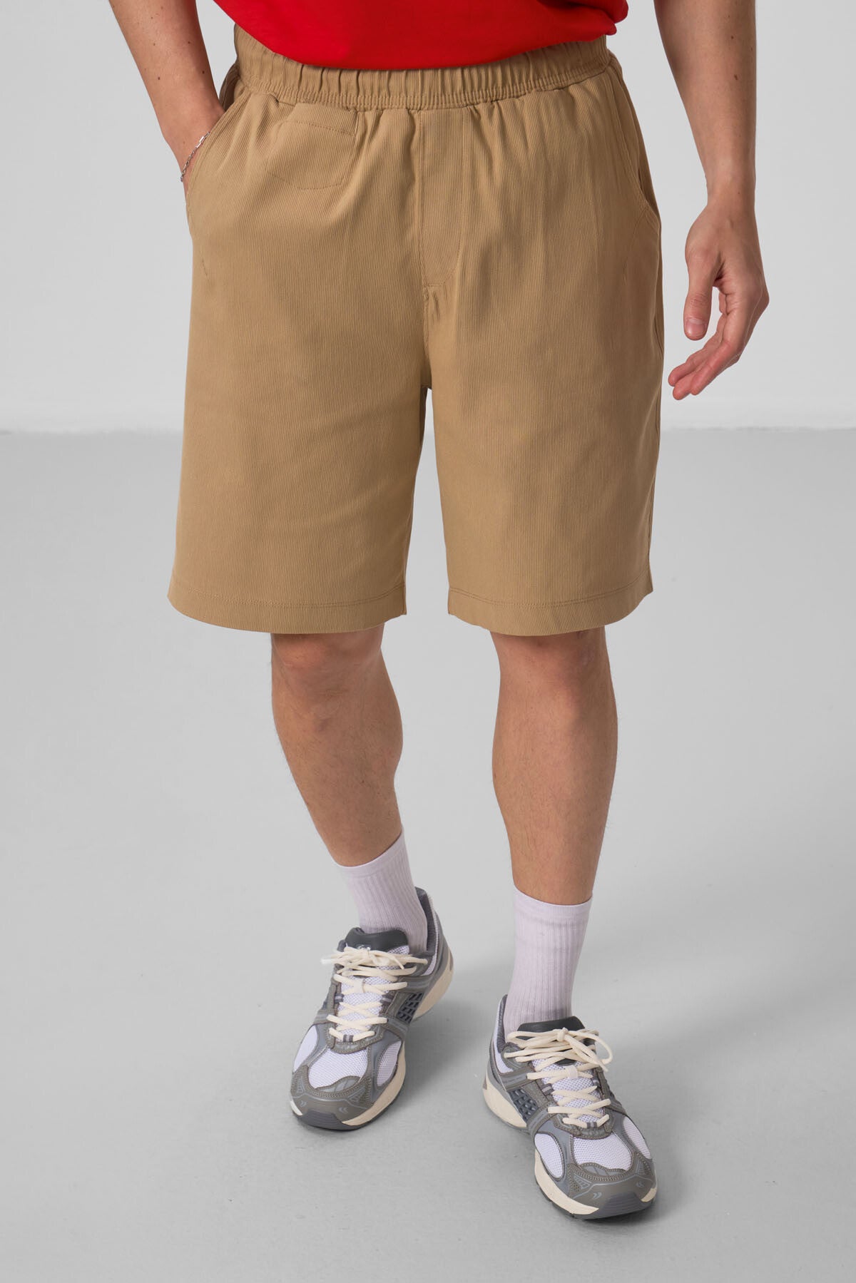 Koyu Bej Standart Fit Dokuma Hafif Esnek Chino Erkek Şort - 81290