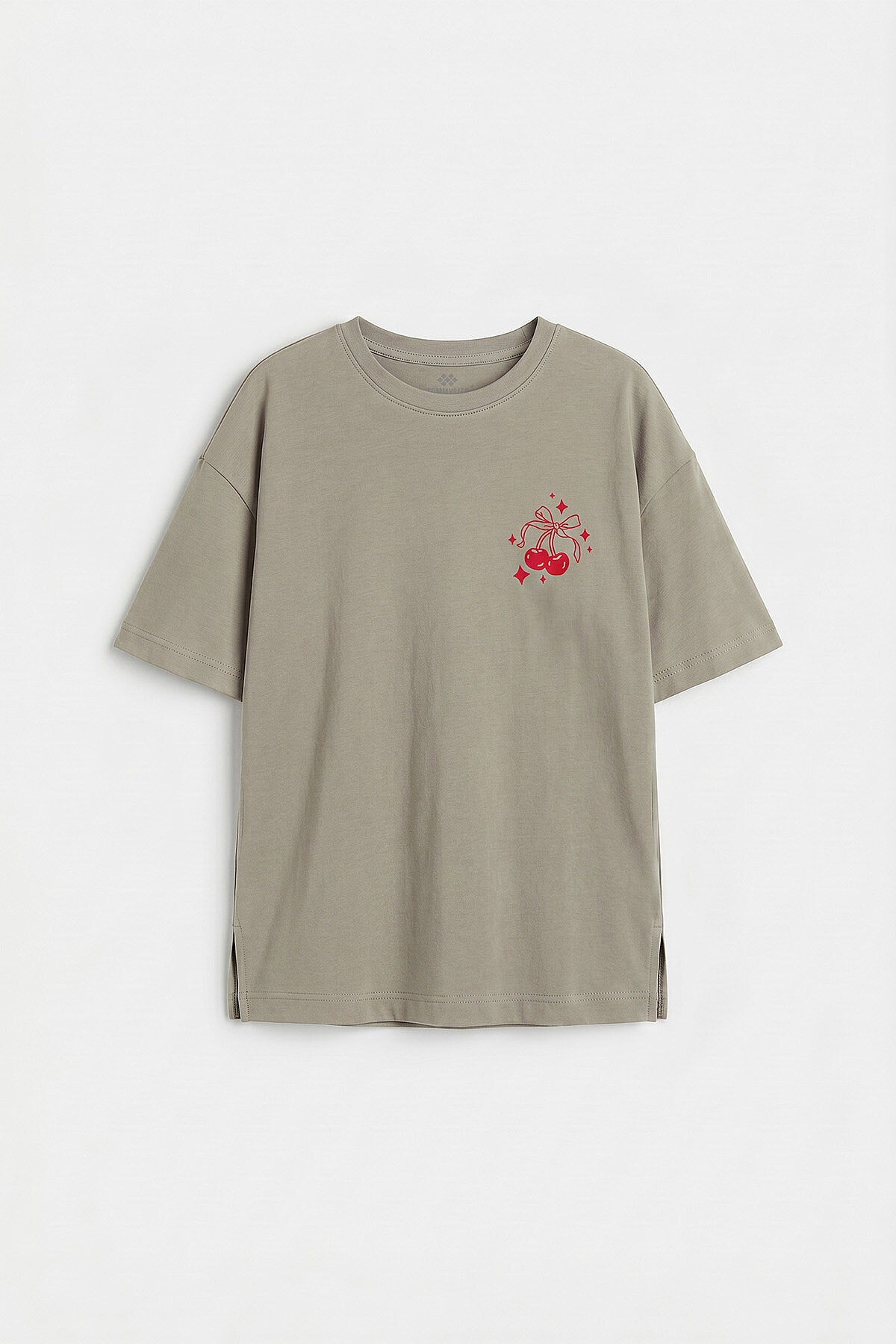 Koyu Bej Oversize Kısa Kollu Baskılı Kız Çocuk T-Shirt - 75176