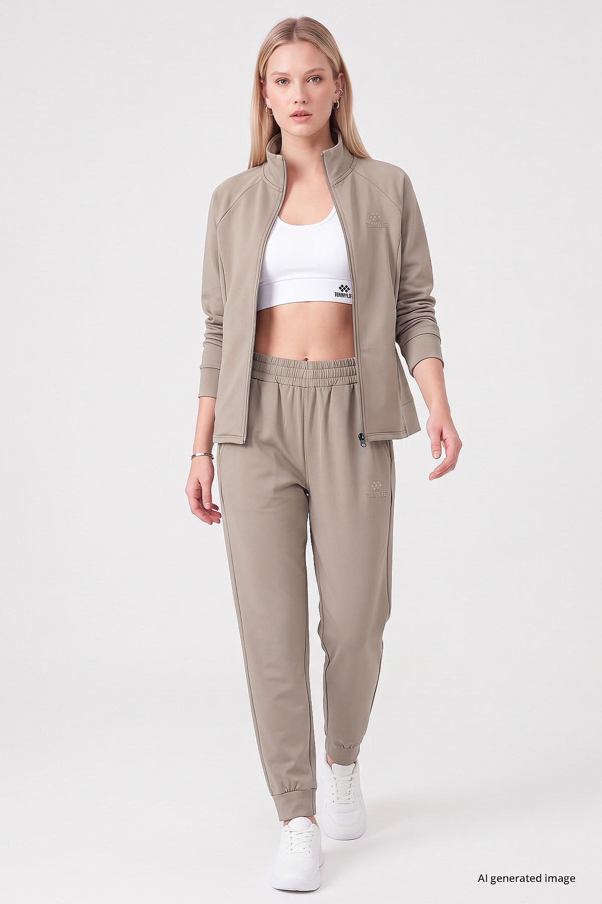 Koyu Bej Slim Fit Kadın Eşofman Takım - 95357