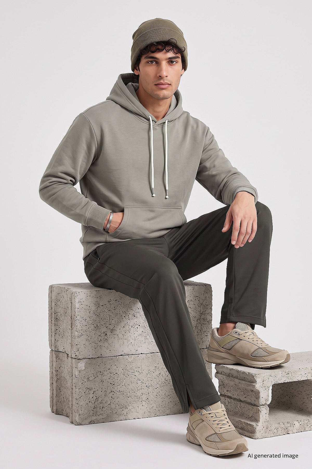 Koyu Bej Standart Kalıp Basic Erkek Sweatshirt - 88513