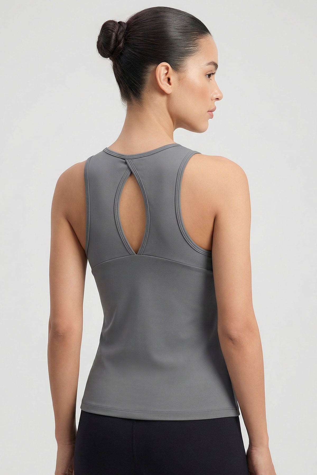 Koyu Gri Standart Fit Çapraz Sırt Detaylı Kadın Spor Atlet - 97296