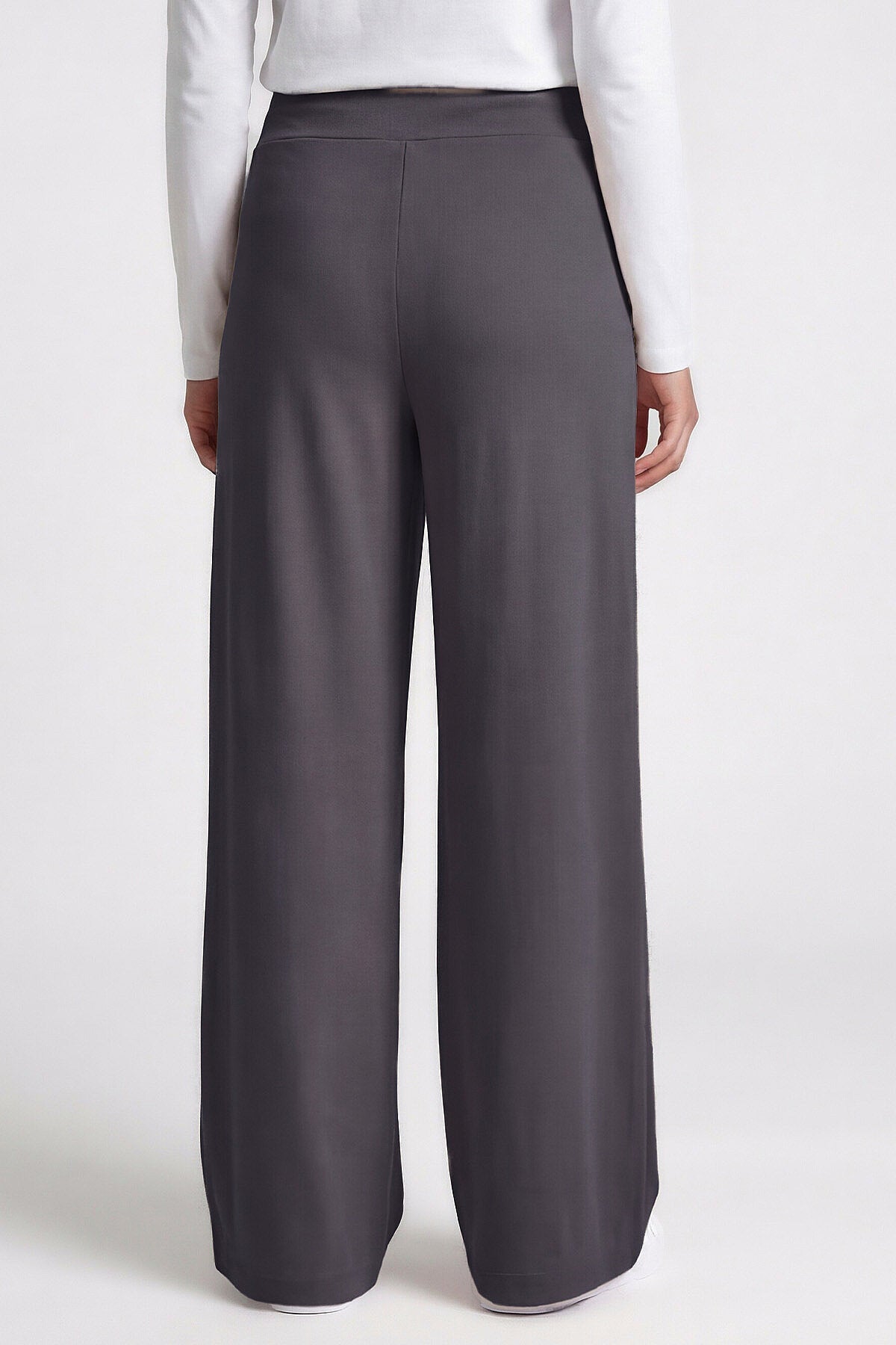 Koyu Gri Comfort Fit Geniş Paça Korsajlı Palazzo Kadın Pantolon - 94681