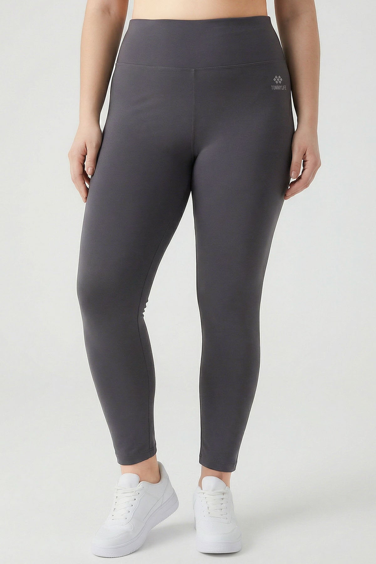 Koyu Gri Yüksek Bel Toparlayıcı Battal Büyük Beden Kadın Tayt- 94650