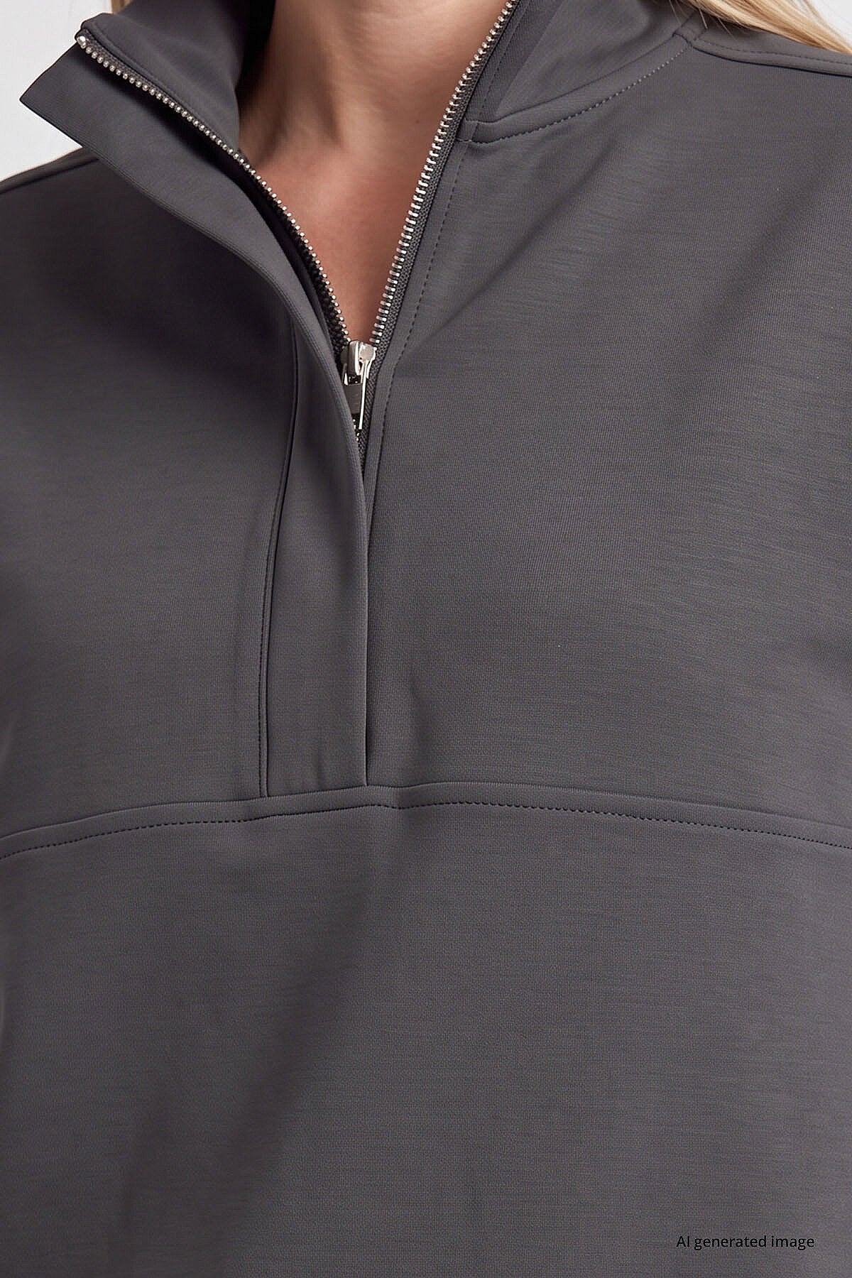 Koyu Gri Dik Yaka Fermuarlı Rahat Form Kadın Sweatshirt - 97314