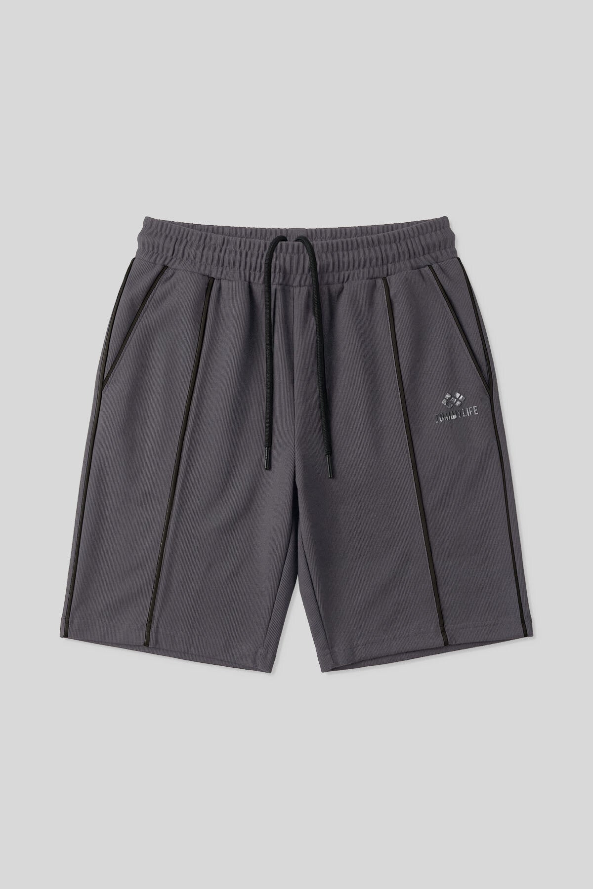 Koyu Gri Oversize Fit Basic Ön Dikiş Detaylı Erkek Şort - 81283
