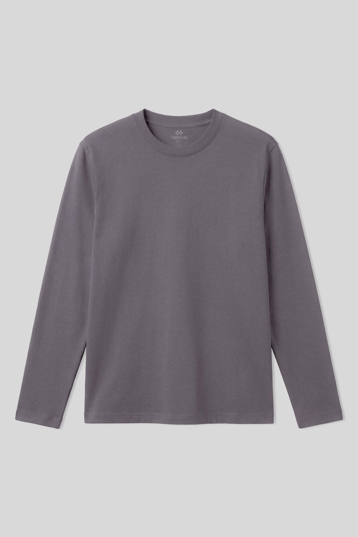 Koyu Gri Standart Fit Basic O Yaka Uzun Kollu İnce Erkek T-Shirt - 87997