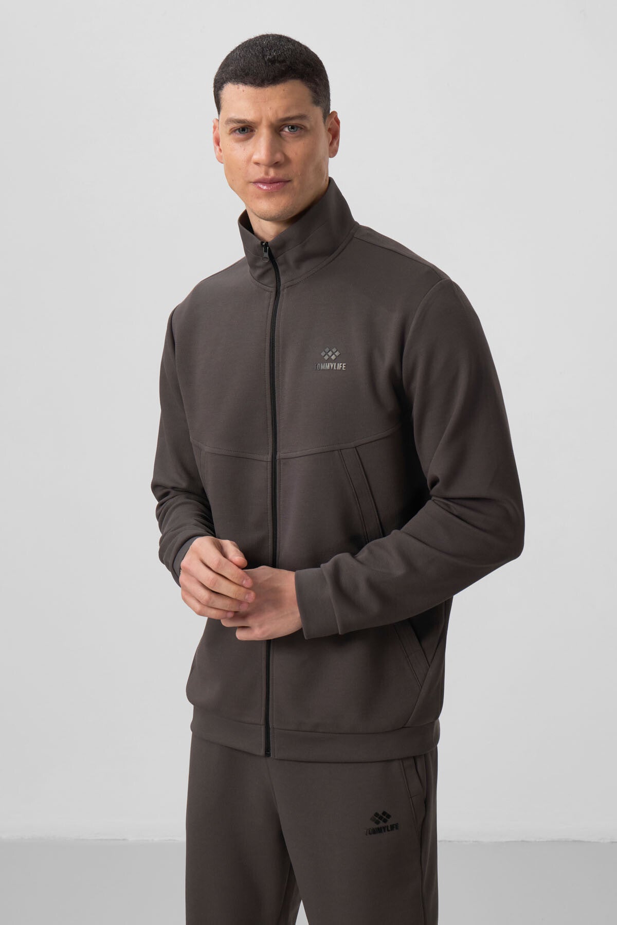 Koyu Gri Yüzeyi Dokulu Rahat Form Erkek Eşofman Takım - 85273