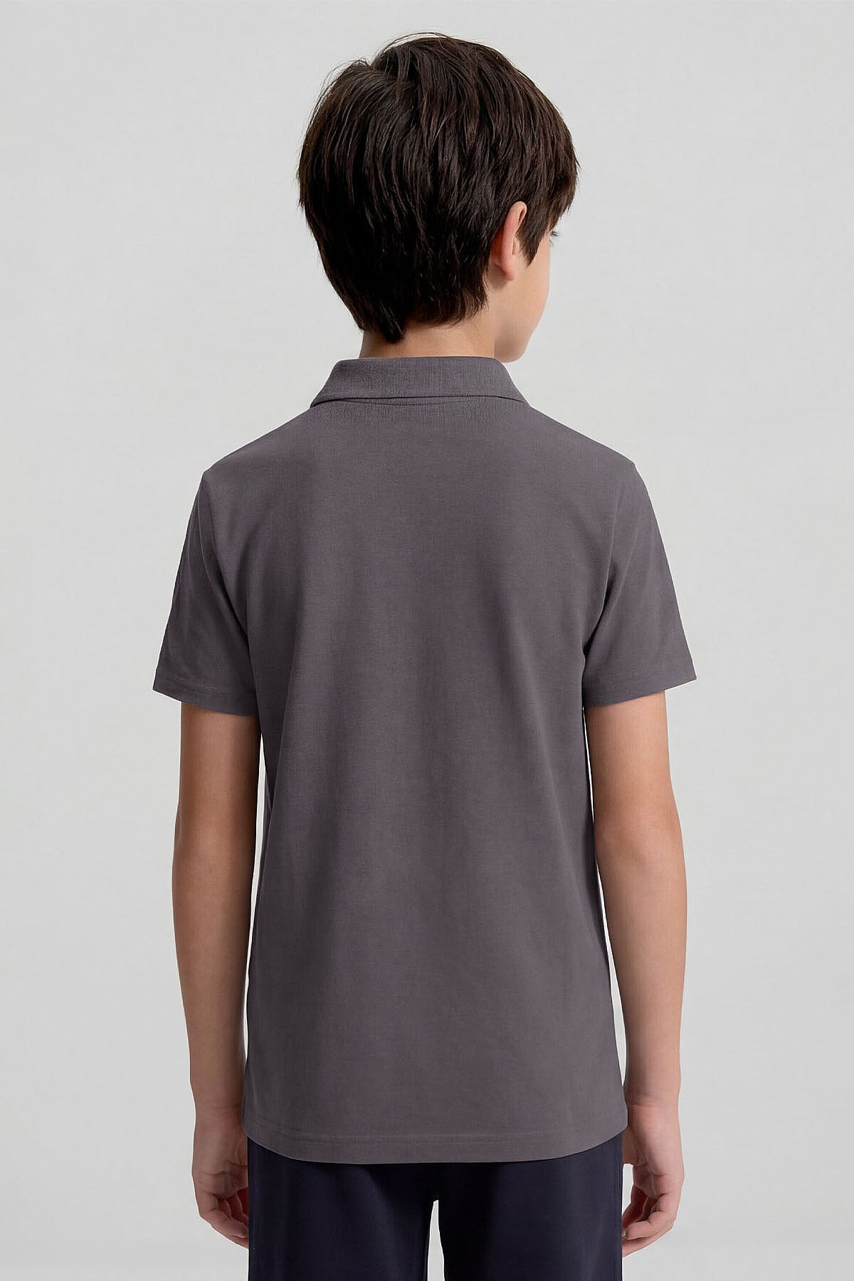 Koyu Gri Polo Yaka Standart Fit Basic Unisex Çocuk T-Shirt - 11330