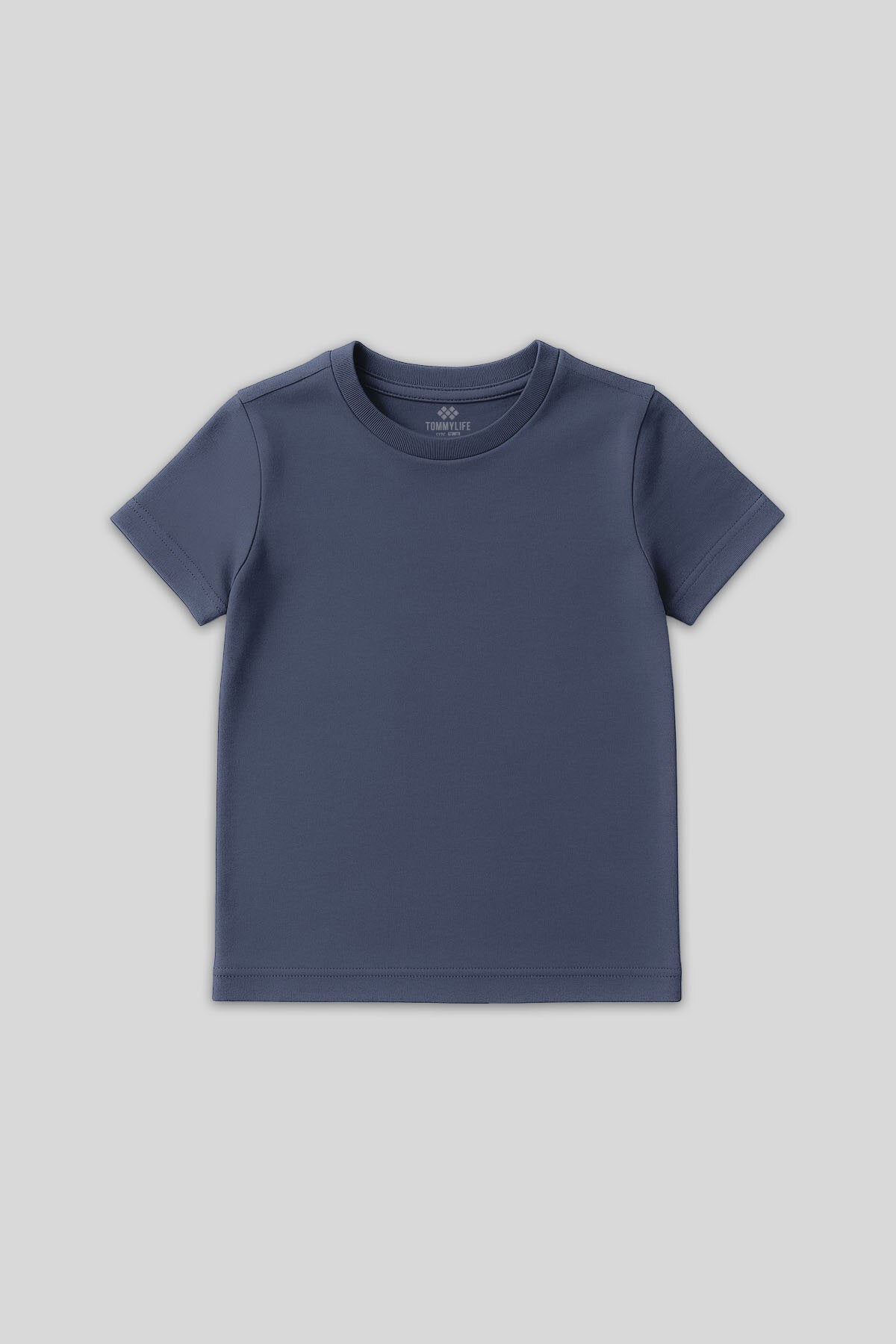 Koyu Mavi O Yaka Standart Fit Basic Unisex Çocuk T-Shirt - 11328