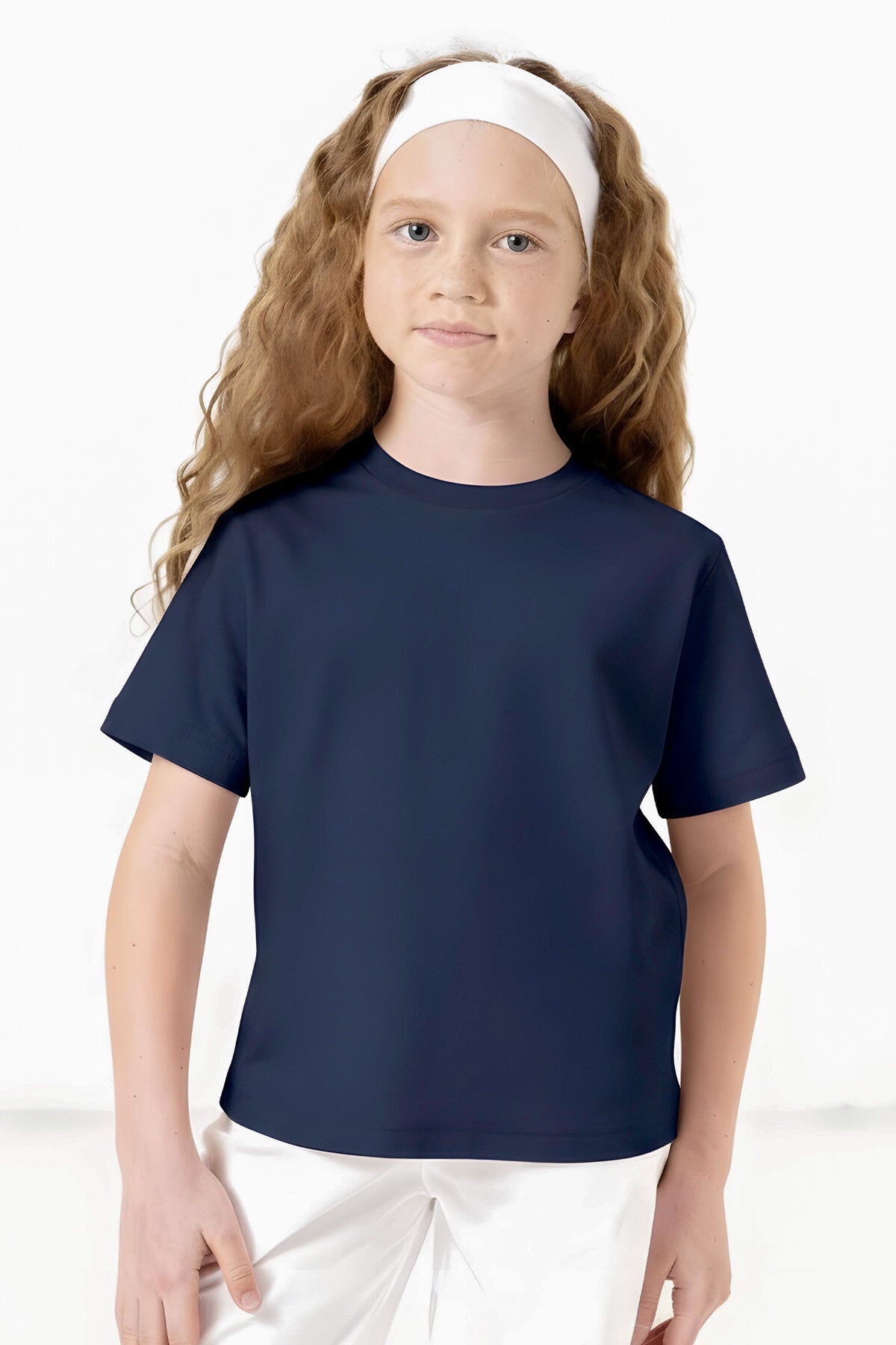 Koyu Mavi O Yaka Standart Fit Basic Unisex Çocuk T-Shirt - 11328