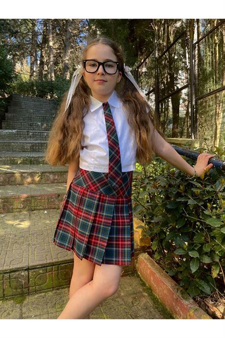 Kravatlı Etek Kolej Etek 2'Li Takım Yeşil 6 Yaş