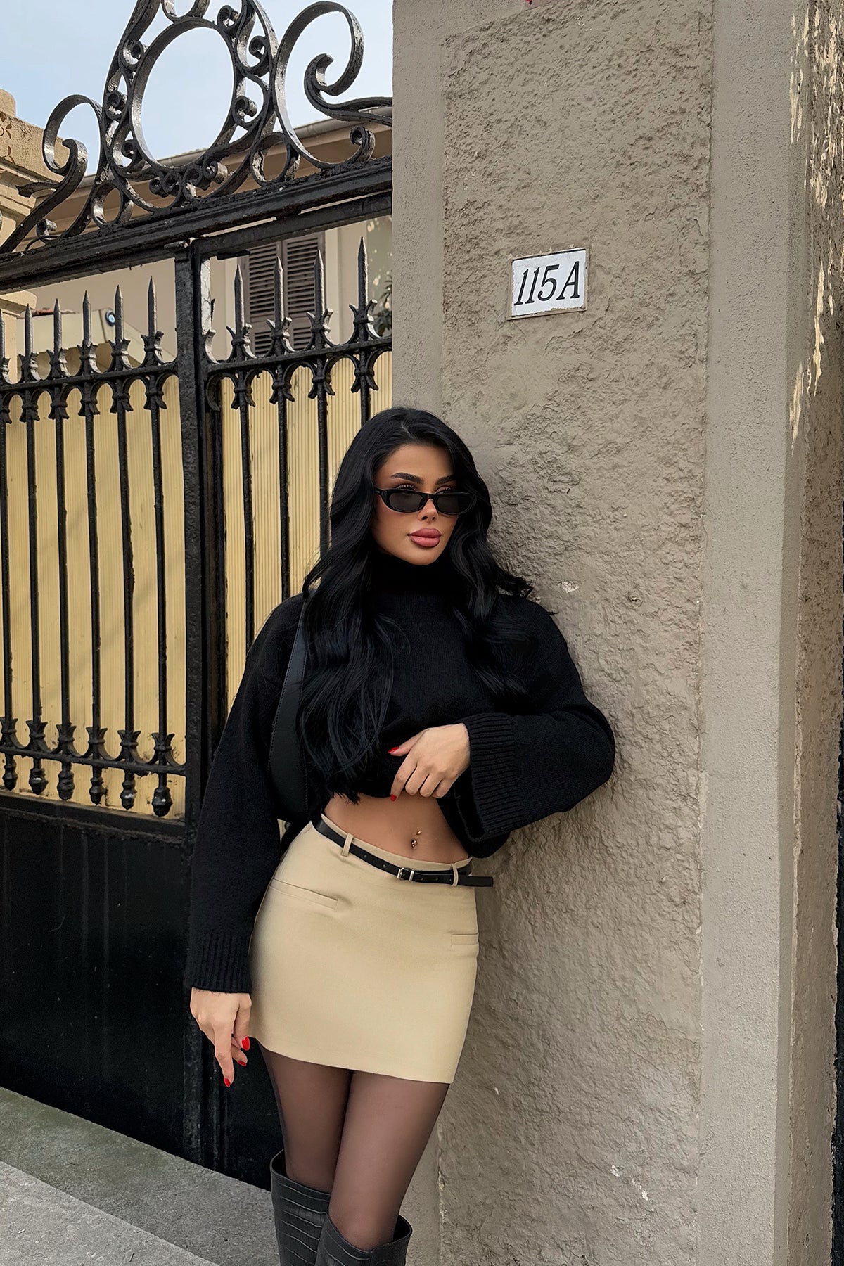 Krem Luxe Mini Boy Kemer Detaylı Etek ATE-2129