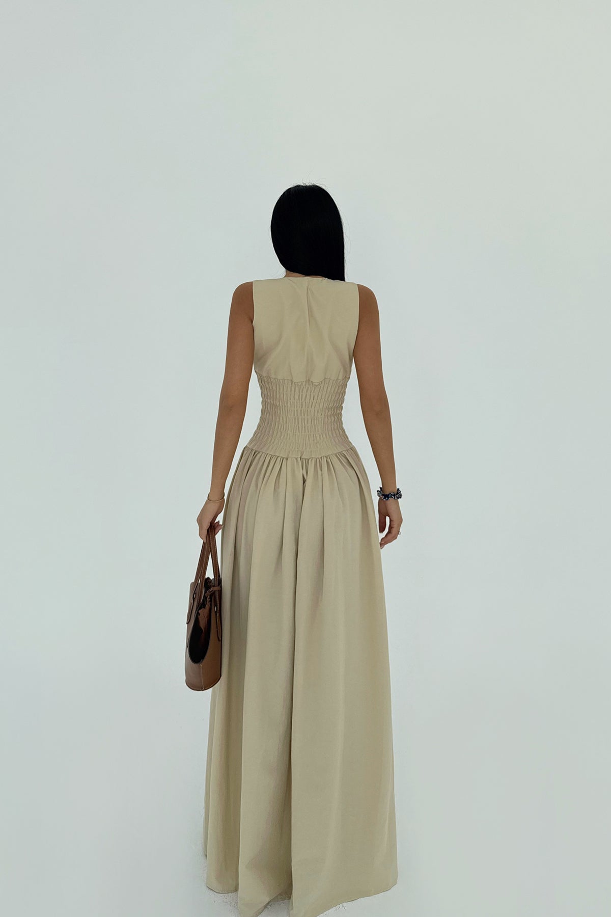 Krem Emilie Uzun Elbise ATE-2341