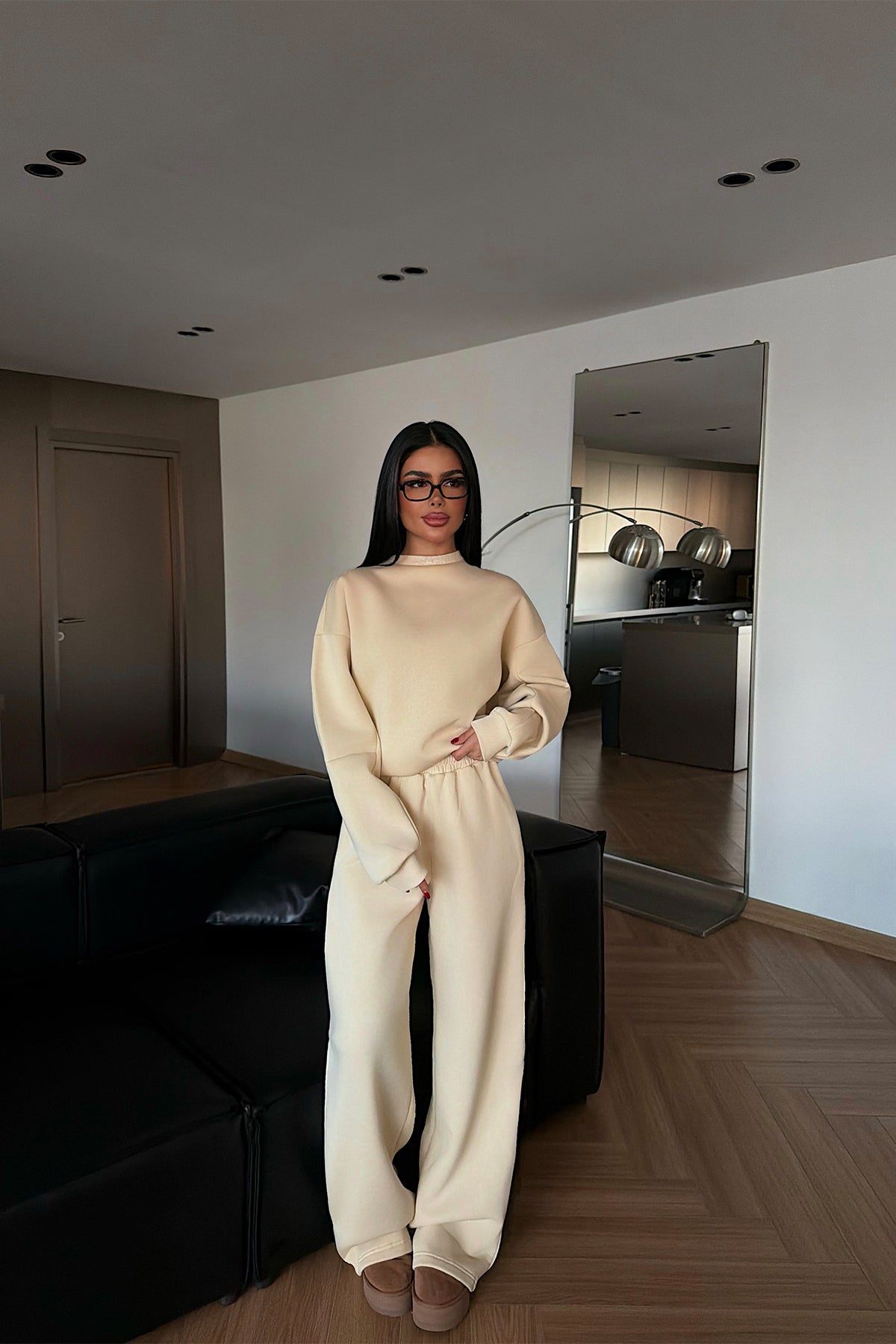 Krem Valenty eşofman takımı ATE-4159