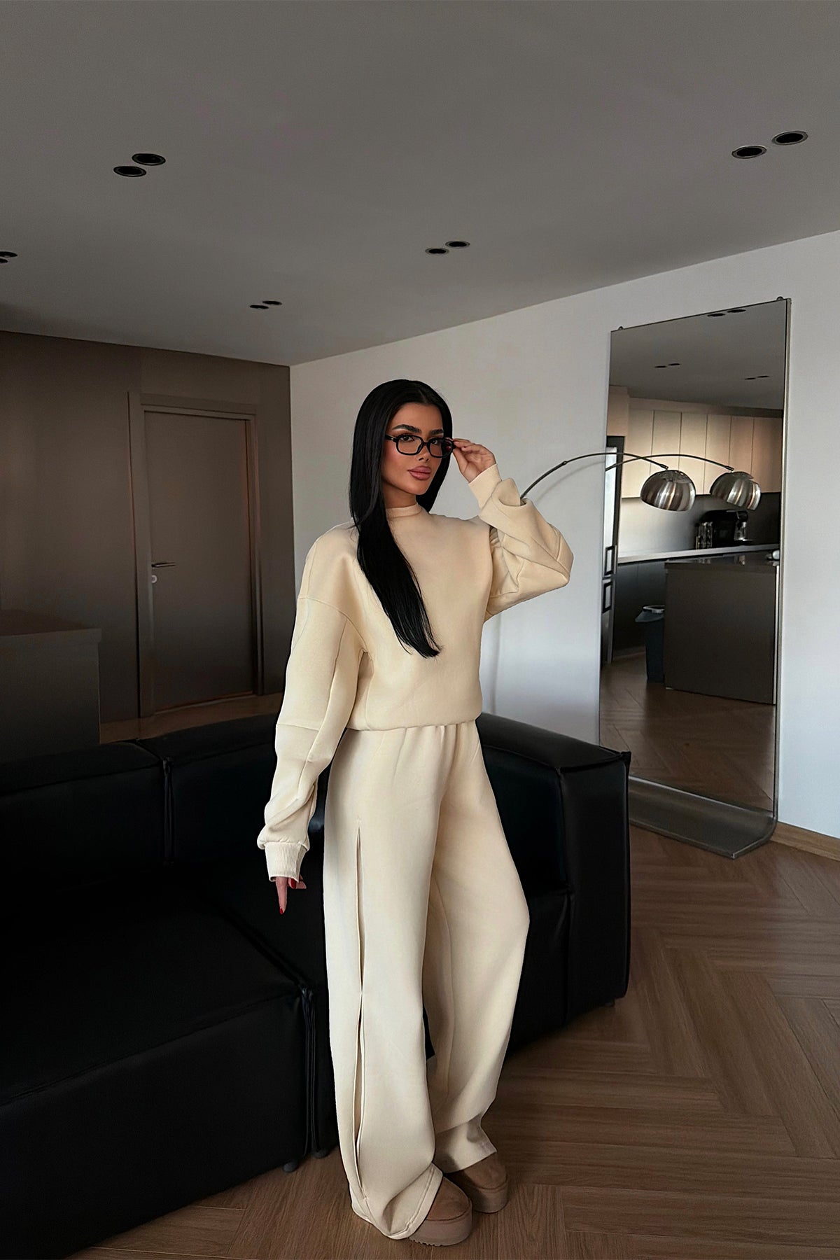 Krem Valenty eşofman takımı ATE-4159