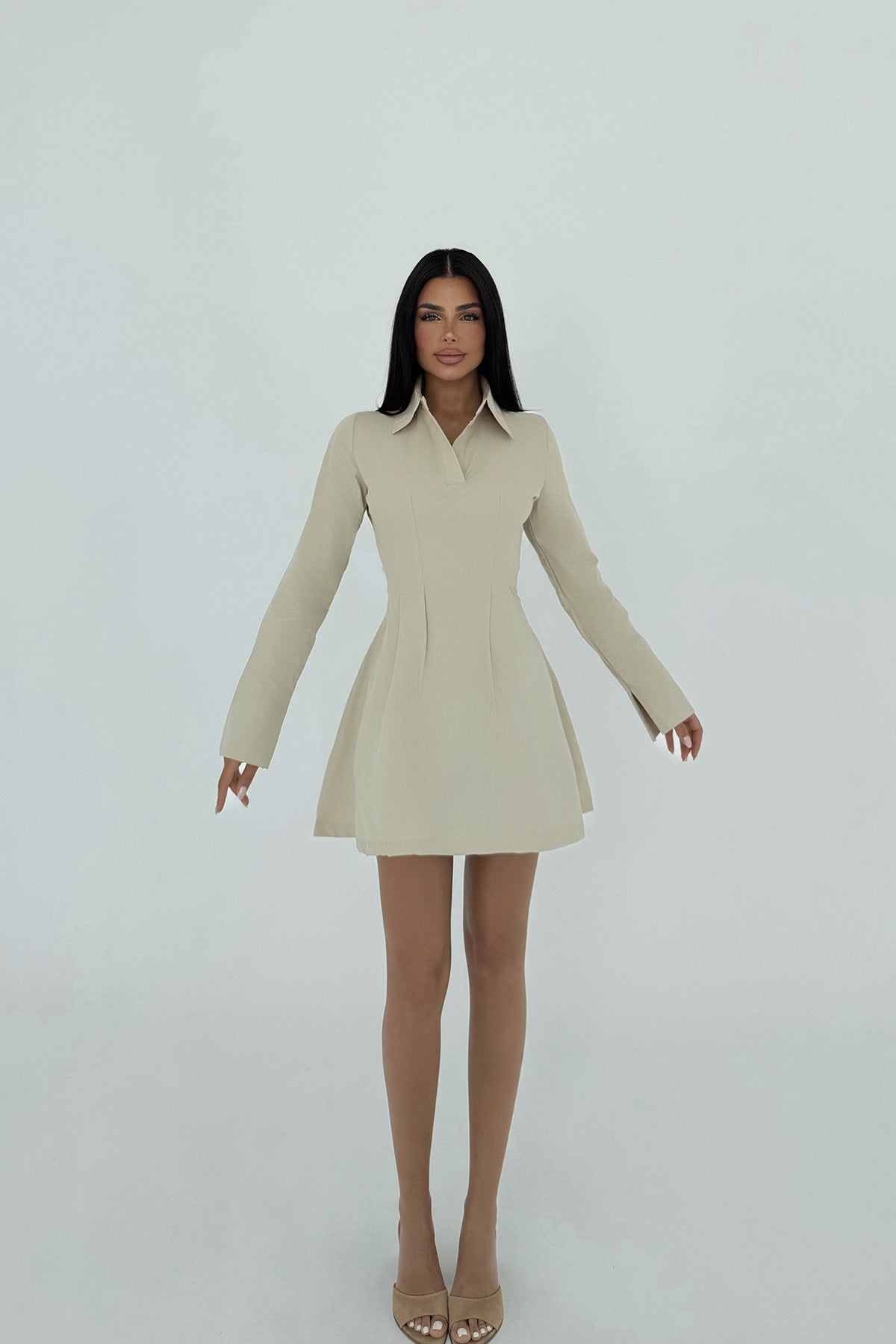 Krem Herda Kloş Elbise ATE-2255