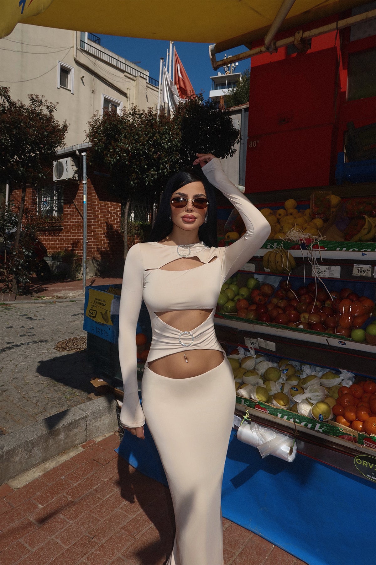 Krem Marcelo Uzun Elbise ATE-2481