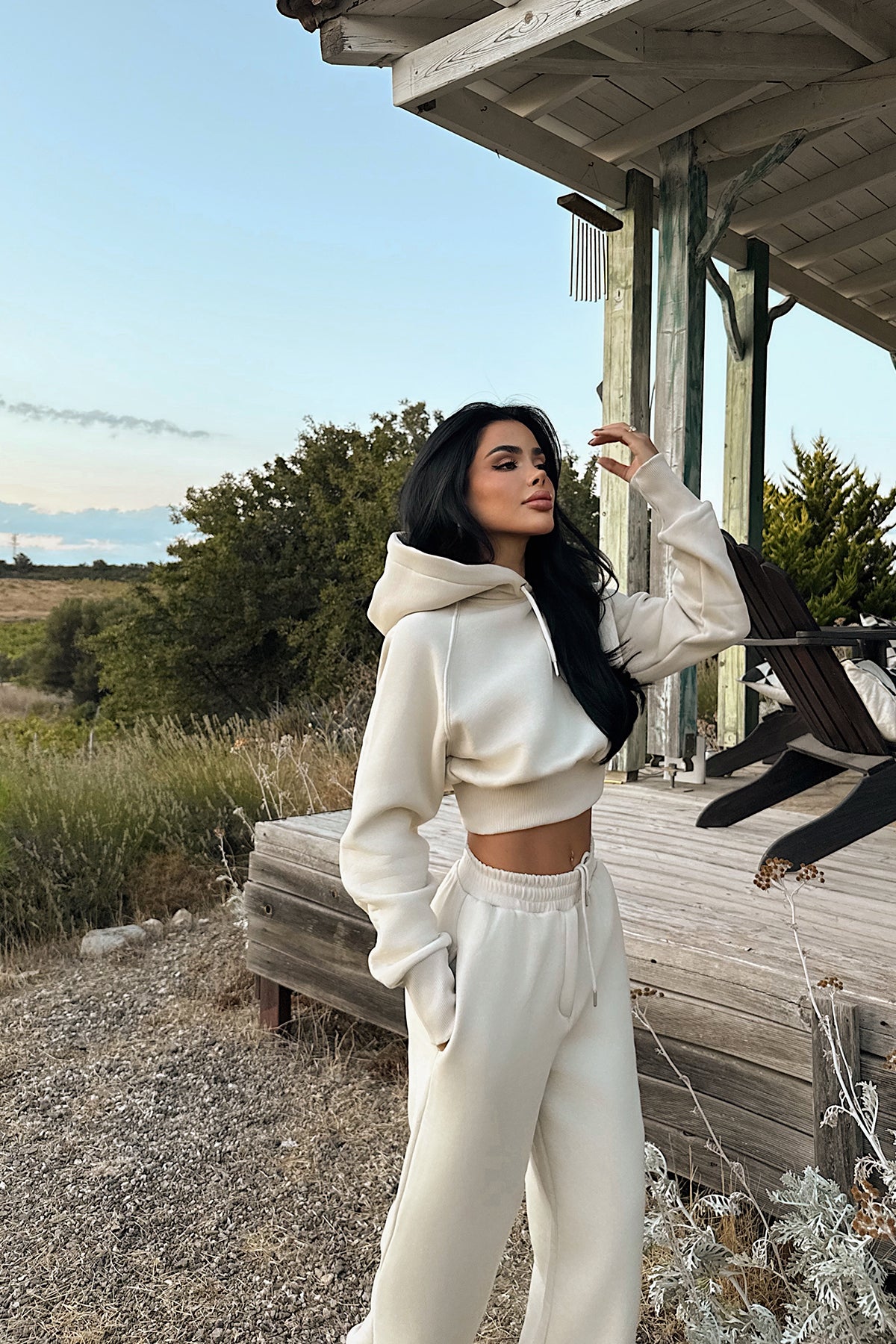 Krem Scarf Kapşonlu Eşofman Takım ATE-3695