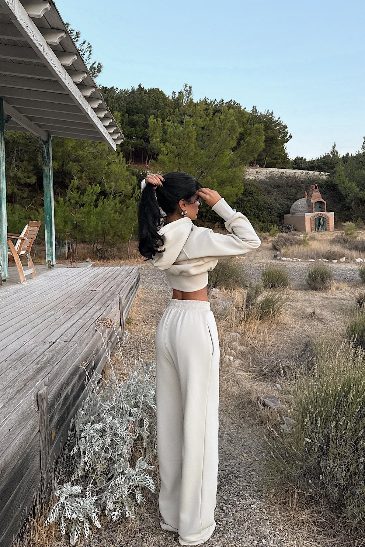 Krem Scarf Kapşonlu Eşofman Takım ATE-3695