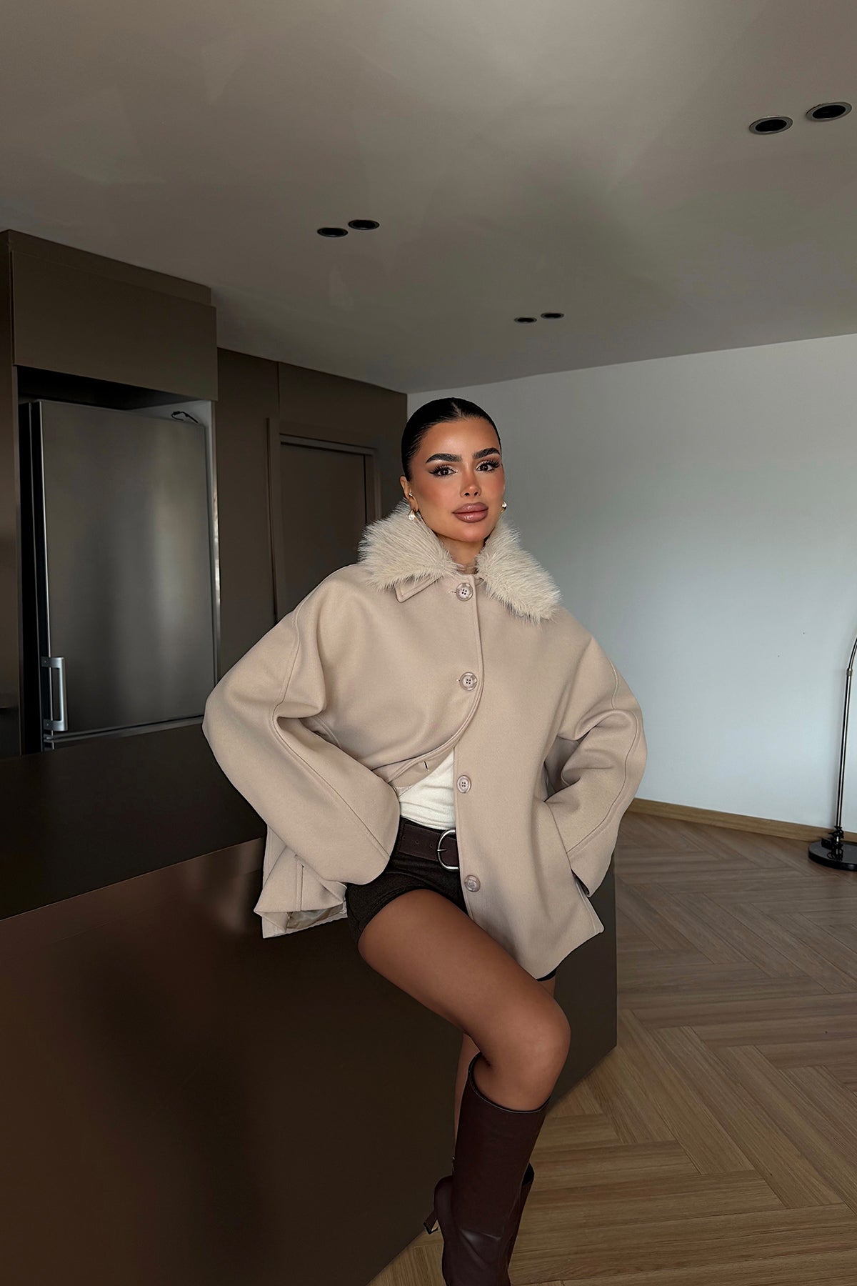 Krem Kürk Detay Ceket ATE-4735