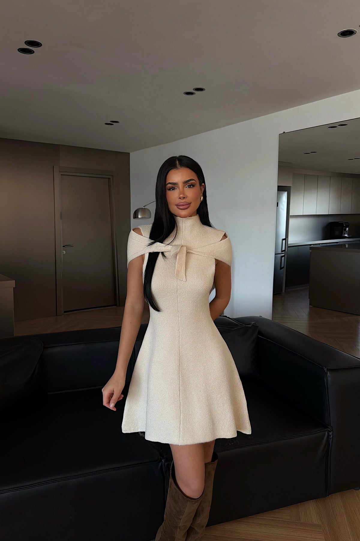 Krem Marayla Triko Elbise ATE-4453