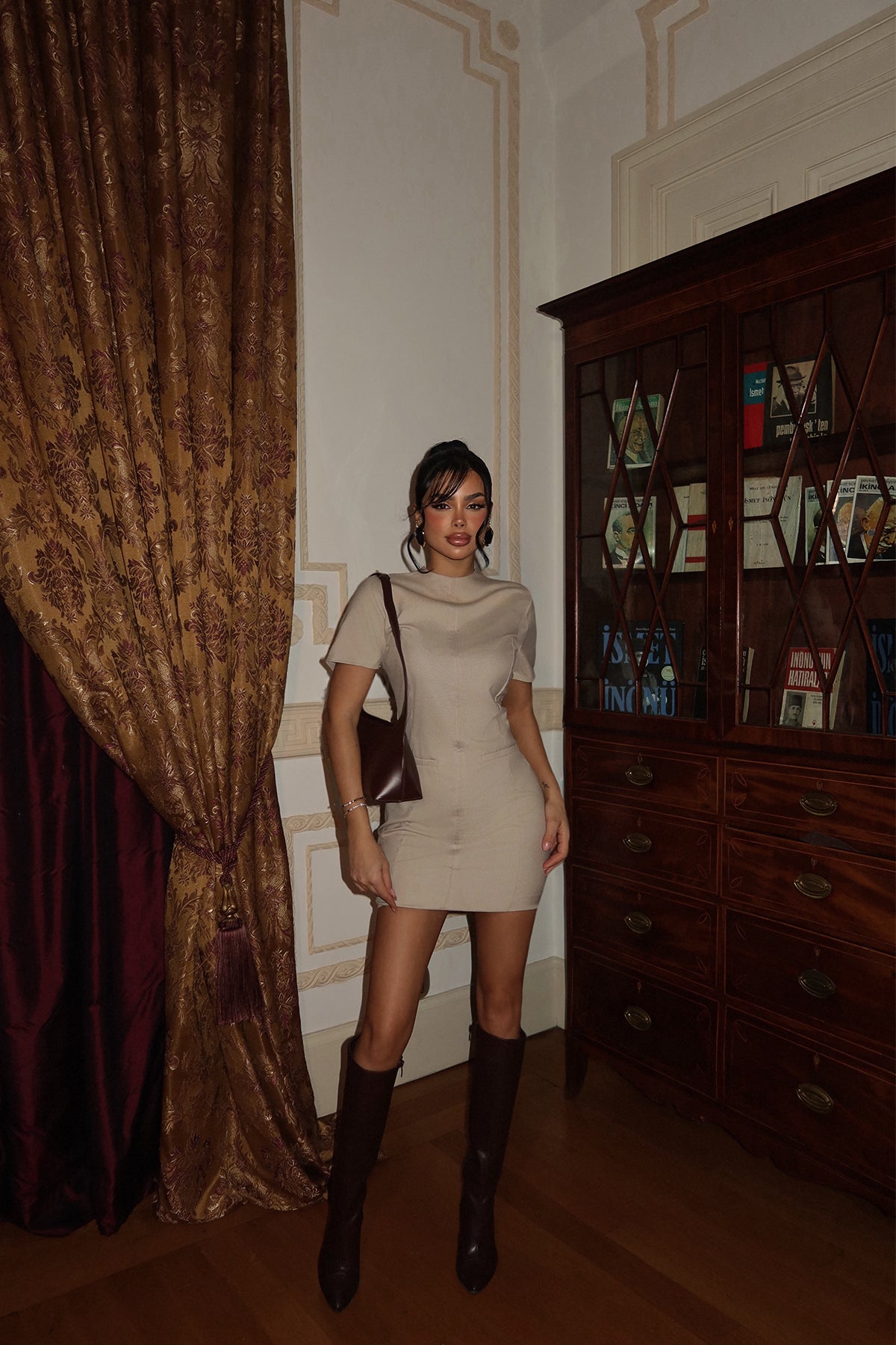 Krem Tiya Mini Elbise  ATE-2098