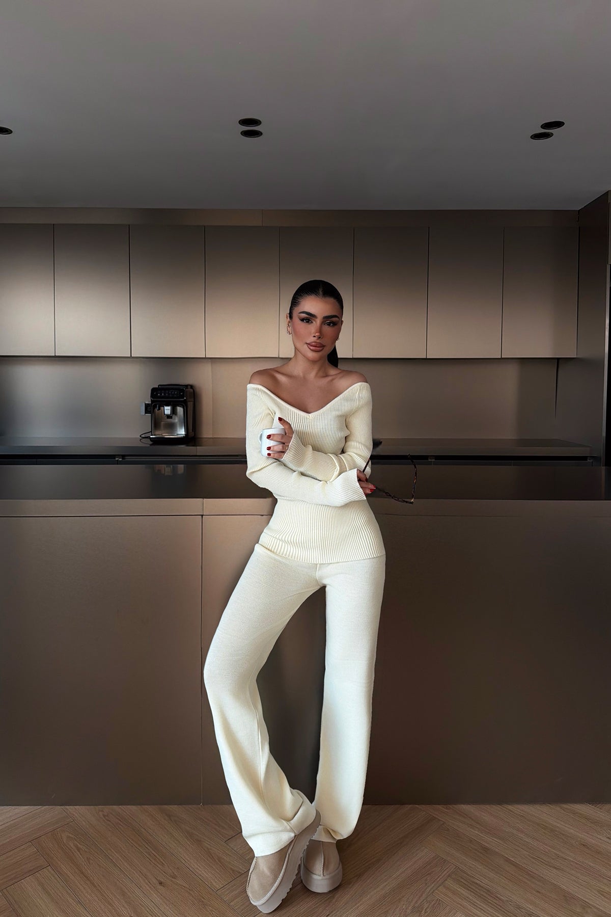 Krem Bowie triko takım ATE-4273