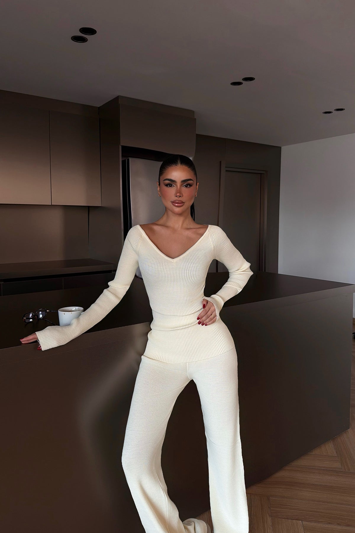 Krem Bowie triko takım ATE-4273