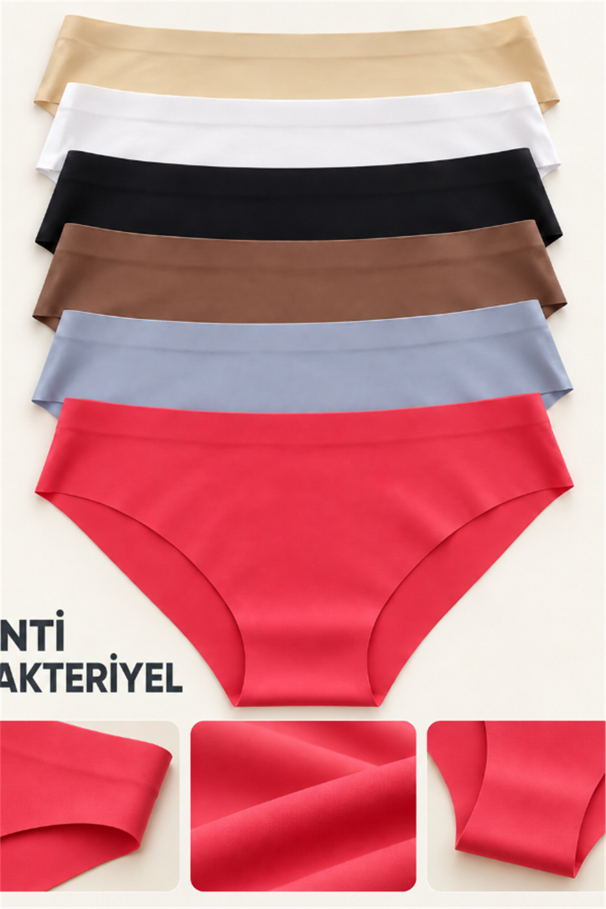 Kadın Antibakteriyel Dikişsiz Külot 6’lı Karışık Renk Set