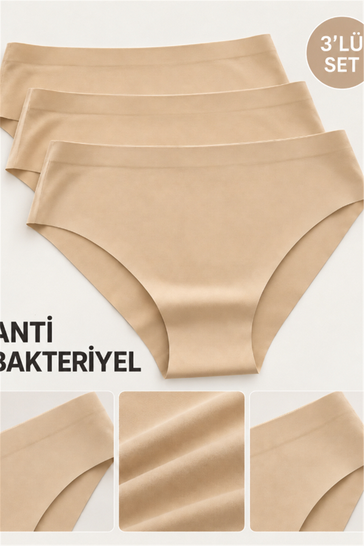 Kadın Bej Antibakteriyel Dikişsiz Külot 3’lü Set