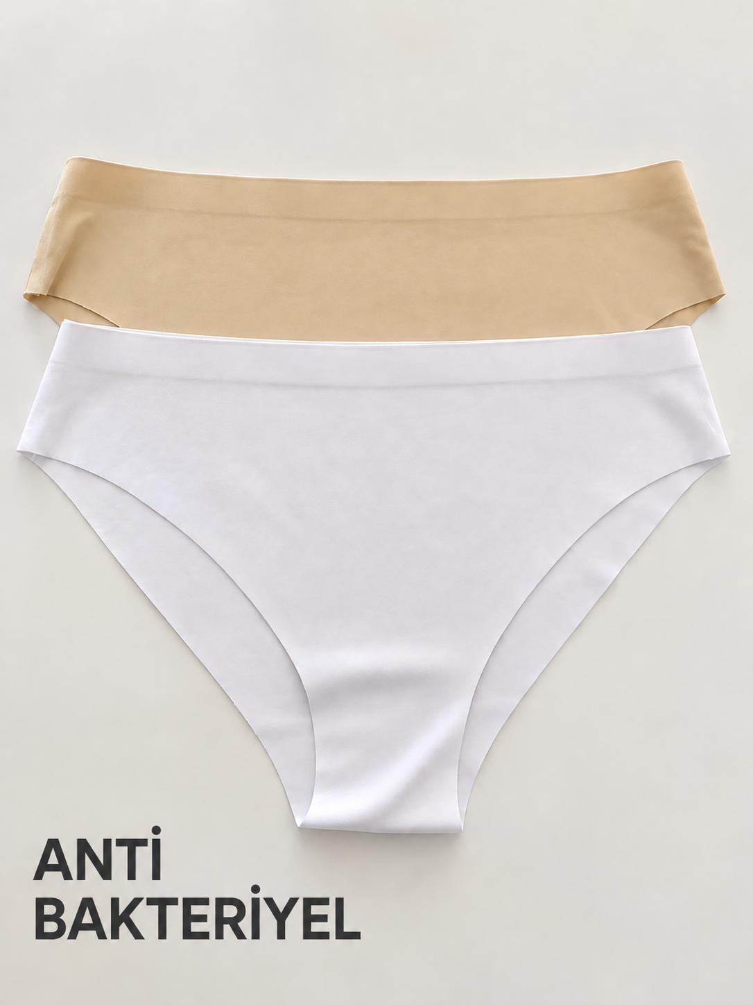 Kadın Bej Beyaz Antibakteriyel Dikişsiz Bikini Külot 2'li Set