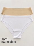 Kadın Bej Beyaz Antibakteriyel Dikişsiz Bikini Külot 2'li Set