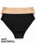 Kadın Bej Siyah Antibakteriyel Dikişsiz Bikini Külot 2'li Set