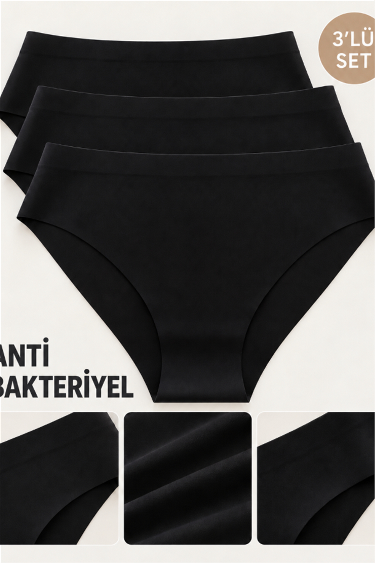 Kadın Siyah Antibakteriyel Dikişsiz Külot 3’lü Set