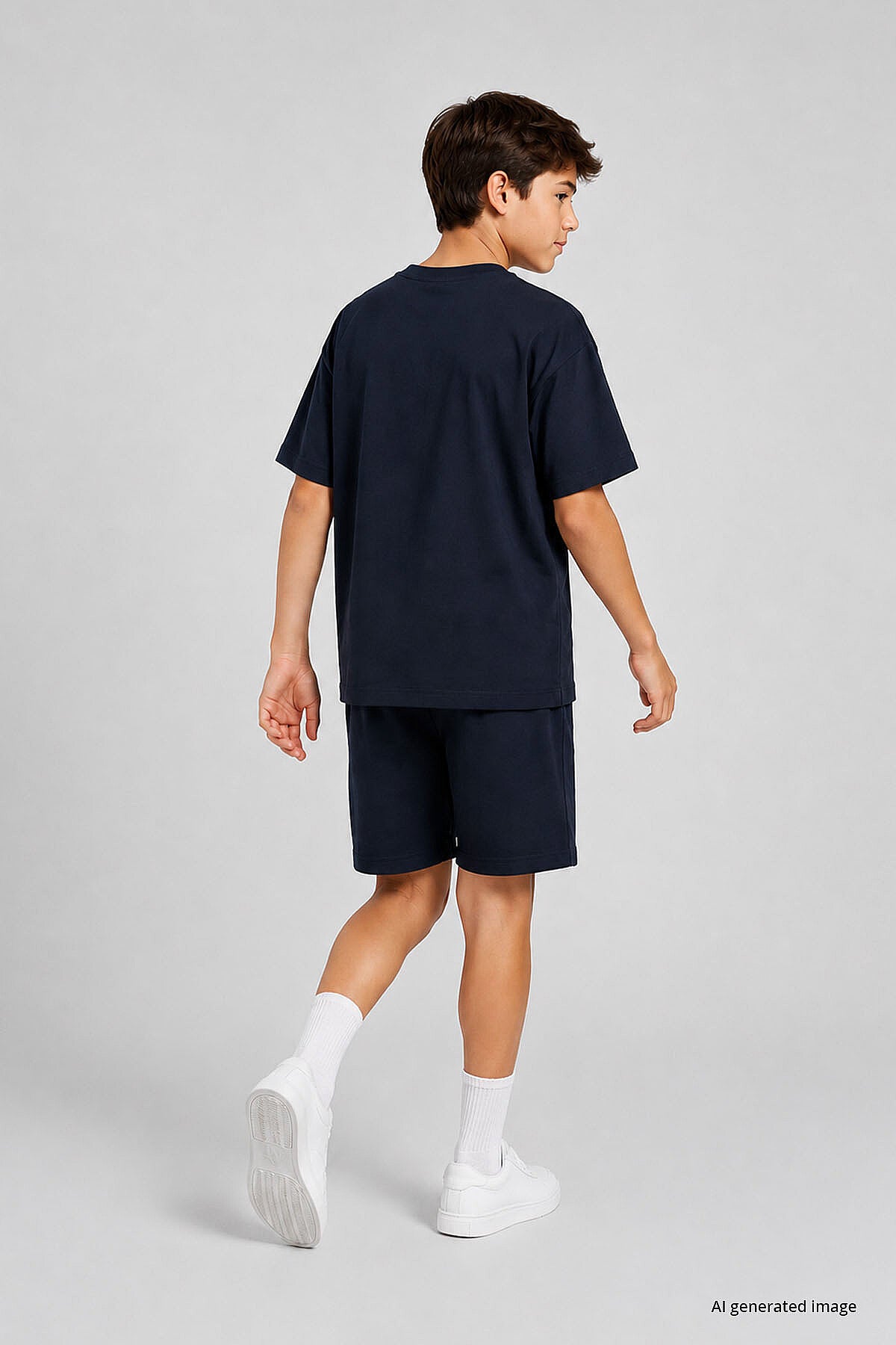 Lacivert Oversize Fit Basic Erkek Çocuk Şort Takım - 11335