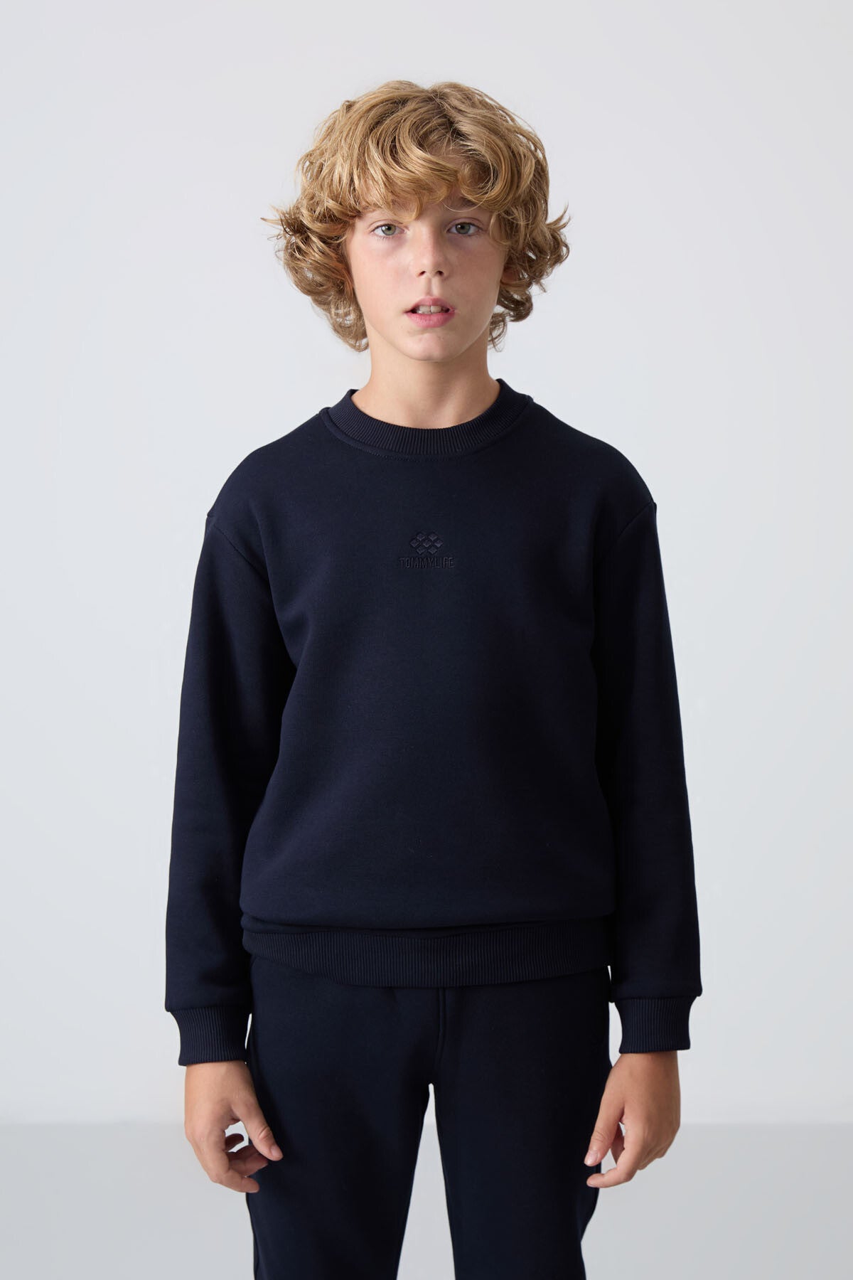 Lacivert Pamuklu Kalın İçi Tüylü Standart Fit Nakışlı Erkek Çocuk Eşofman Takım - 11249